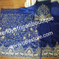 New arrival Navy Blue VIP Silk George wrapper. 2.5yds top wrapper heavily beaded and crystal stones + 2.5yds bottom wrapper stone border + 1.8yds net blouse. Use For  Nigerian weddings/Ceremonies.