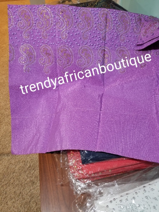 Classic Lilac Bedazzled aso-oke. Nigerian woven traditional Aso-oke for making  beautiful head wrap. Beaded and Swarovski stones work for perfect headwrap finish. Gele only. Extra wide gele for bigger head wrap. 72" long × 26" wide