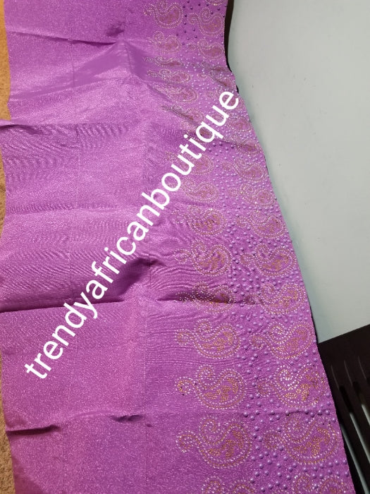 Classic Lilac Bedazzled aso-oke. Nigerian woven traditional Aso-oke for making  beautiful head wrap. Beaded and Swarovski stones work for perfect headwrap finish. Gele only. Extra wide gele for bigger head wrap. 72" long × 26" wide