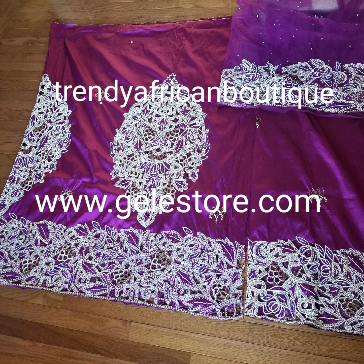 Top quality VIP Celebrant Nigerian Bridal George wrapper with matching net blouse stoned to perfection.  Hand cut border. Niger/Igbo/delta traditional wedding for special occasion.sweet Magenta color