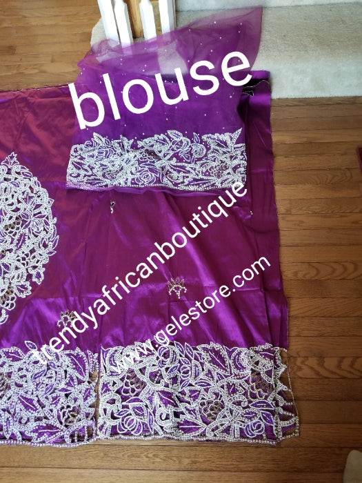 Top quality VIP Celebrant Nigerian Bridal George wrapper with matching net blouse stoned to perfection.  Hand cut border. Niger/Igbo/delta traditional wedding for special occasion.sweet Magenta color