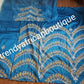 Ready to ship:  Exclusive design Turqouis blue VIP hand beaded and stoned Nigerian traditional Celebrant in quality taffeta Silk George wrapper with matching blouse. Niger/Delta/Igbo women Georges. Sold as set of 2 wrapper +1.8yds blouse.