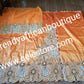 Sweet Orange VIP Hand  beaded and crystal Stoned Silk George wrapper, champagne net for blouse.  Nigerian, Igbo/Delta traditional wedding out fit. Sold as full 2.5yds with side border design + 2.5yds + 1.8yds matching net for blouse. Quality taffeta silk!