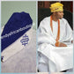 New arrival Roal blue/white Agbada men-Cap for Nigerian men Native wear. Made with Aso-oke with embroidery border. Size 25" head circumference
