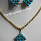18k Gold plated pendant/earrings turquoise set. Small beautiful pendant set for every day wear