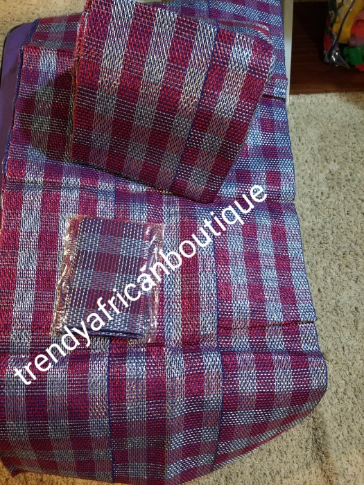 Clearance:  Quality Nigerian woven aso-oke set for traditional wedding/party head tie. royalblue/fuschia pink aso-oke. Soft easy to tie