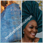 Classic turquoise blue metallic Bedazzled aso-oke. Nigerian woven traditional Aso-oke for making  stylish head wrap. Beaded and Swarovski stones work for perfect headwrap finish. Gele only. Extra wide gele for bigger head wrap. 72" long × 26" wide