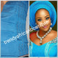 Quality  turquoise blue Bedazzled aso-oke. Nigerian woven traditional Aso-oke for making stylish head wrap. Beaded and Swarovski stones work for perfect headwrap finish. Gele only. Extra wide gele for bigger head wrap. 72" long × 26" wide