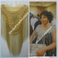 Champagn/gold beaded/crystal stones net for making wedding blouses or blouse combination. Popularly use by Igbo/Delta/edo women for big Occasions. Comes front & back design  for your beautiful blouse