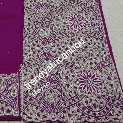Ready to ship: Magenta VIP/Celebrant Supper quality Silk George Wrapper for High society Ceremony. Niger/Igbo/Delta women wrapper comes with 1.8yes net for matching blouse. Nigerian Traditional outfit. Hand stoned with silver dazzling crystals