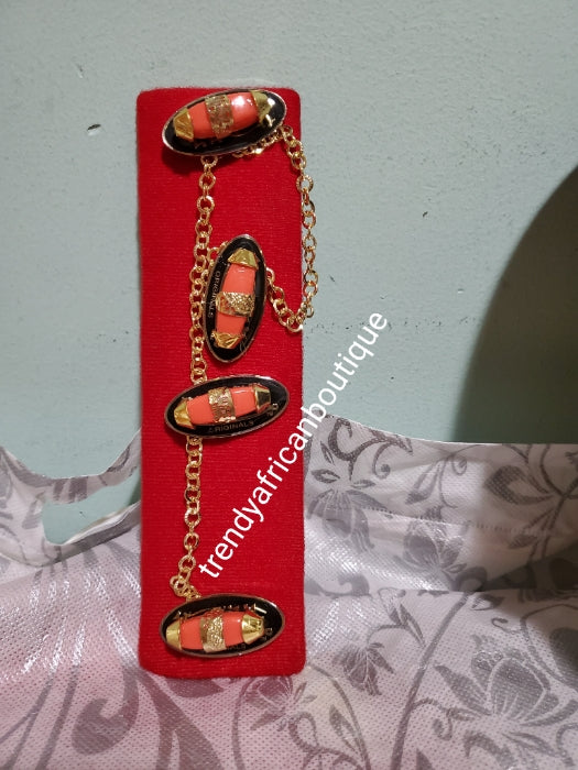 Nigerian men pin botton for men,  groom-accessories for isi-agu or men shirt outfit. Quality Coral in gold plated chain. Can be use with Atiku men  top.
