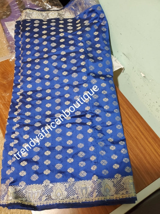 Royal Blue/silver intorica embriodery. Elite Premium Silk George wrapper. Embriodery Indian-George for Nigerian women wrapper. 7.5yds lenght