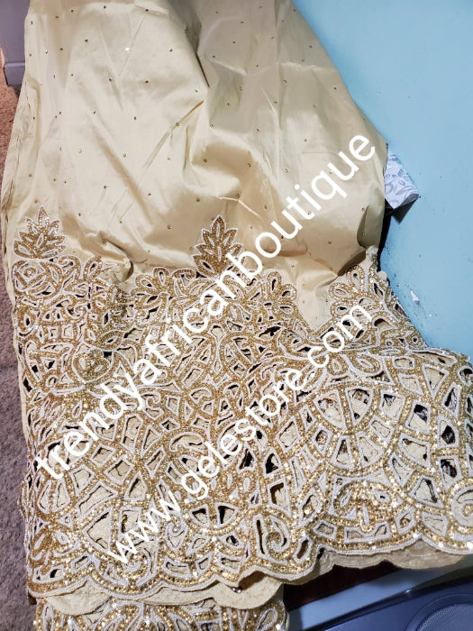 Ready to ship. Pure GOLD Original Quality VIP all over shining Crystal stoned George wrapper. Igbo/delta/Niger Bridal George wrapper is 2.5yds + 2.5yds  + 1.8 yds matching net for blouse. Feel the difference in quality Taffeta crystal stoned wrapper