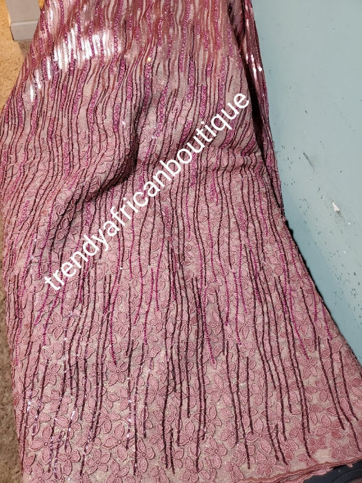 Sale: Exclusive sequence/flower petal swiss french lace fabric. Quality design for wrapper, skirt & blouse. Onion color Lace fabric sold per 5yds. Nigerian traditional wedding fabric