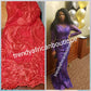 Clearance Coral African french lace fabric in sizzling sweet color. All over stones. Sold 5yds. Model shown rocking same Lace in purple sizzling evening gown