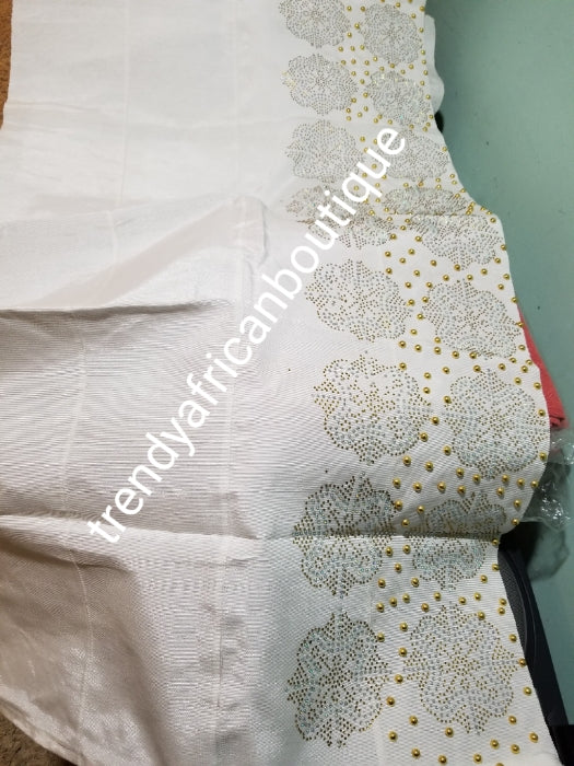 Bonus Sale: Pure White/White Quality taffeta silk hand beaded and stoned George wrapper. Nigerian Bride beautiful in White George wrapper. Sold as a set of 2 wrapper + 1.8yds  Net for blouse. Niger/delta/Igbo traditional bridal outfit