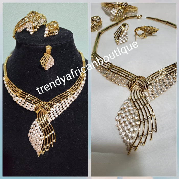 18k Gold + silver, 2 tone electroplated 4pcs necklace set. Top quality  African costume choker necklace set. Long lasting plating, hypoallergenic plating