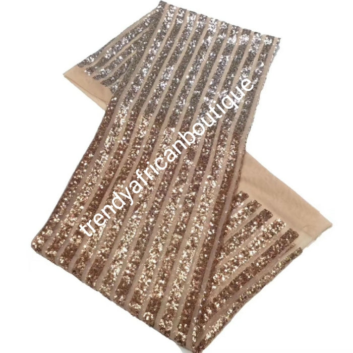 sale: Beige/ Gold sequence French lace fabric, Luxery quality embriodery net African french lace fabric. Beaded and stoned to perfection. Sold per 5yds price is for 5yds. Beautiful border embriodery work