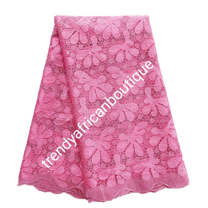 Special price: Ready to ship, Gorgeous sweet pink super quality French lace fabric. Soft luxurious cut beaded and stoned to perfection. Need aso-ebi, contact us directly