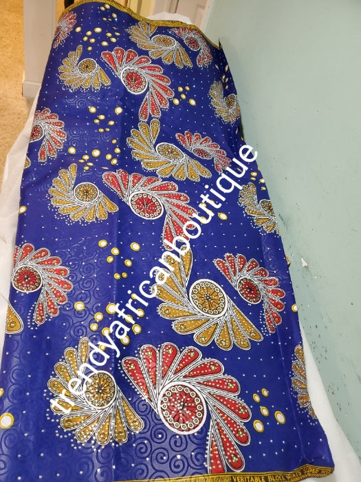 Embellished crystal stones Brocade veritable Ankara wax print fabric. Sold per 6yds. Price is for 6yds. Soft texture. Good quality for making fabulous African outfit