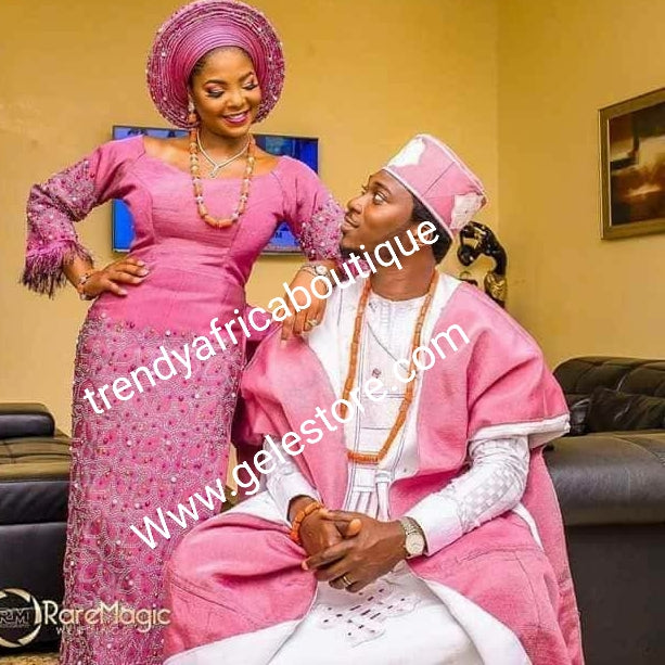 Choose your color! Bride swarovaski stoned Aso-oke + groom embriodered Agbada  set. Custom-made. Make-to-order only. Quality Nigerian aso-oke-Can be order as a set for bride & Groom or for individual. 6-8 weeks for production. Traditional wedding outfit