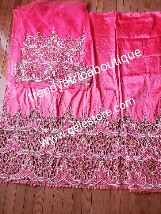Special offer: Sweet Coral Nigerian traditional Igbo/delta women wrapper for big ceremoney. Original quality silk George wrapper for Traditional wedding oufit. Sold as 2  wrapper  of 2.5yds + 2.5yds + 1.8yds matching net for blouse
