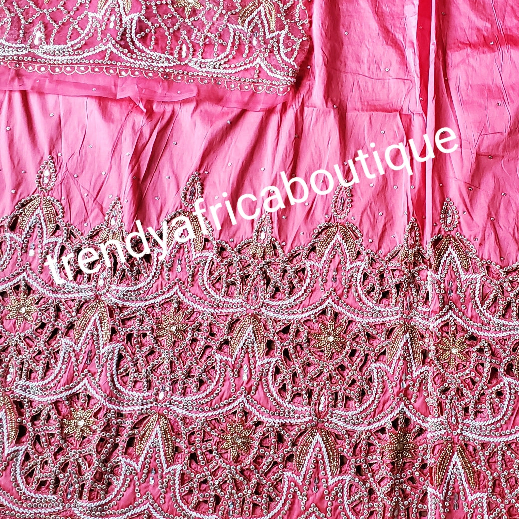 Special offer: Sweet Coral Nigerian traditional Igbo/delta women wrapper for big ceremoney. Original quality silk George wrapper for Traditional wedding oufit. Sold as 2  wrapper  of 2.5yds + 2.5yds + 1.8yds matching net for blouse