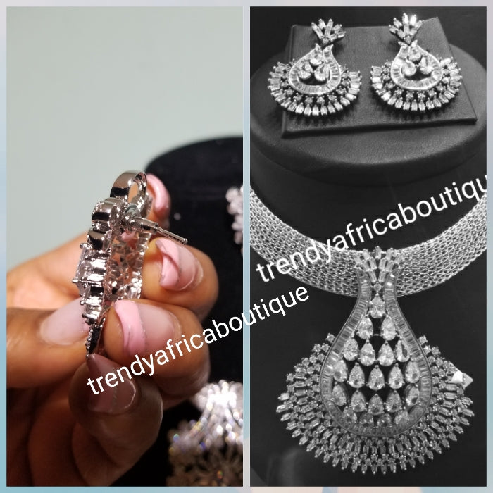 Sale sale: 3pcs set  22k quality silver electroplated choker set.  CZ stoned Pendant and earrings matching set with choker chain. Top quality/hypo allergenic plating