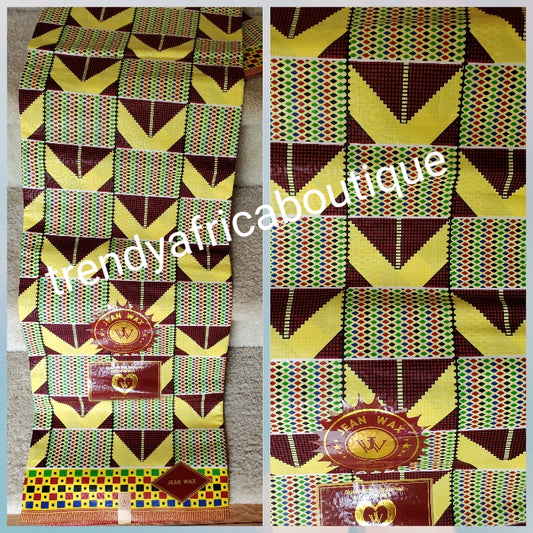 New arrival quality yellow kente design African cotton  Wax print fabric. High quality Ankara print. Sold per 6yds. Excellent quality and background brocade design