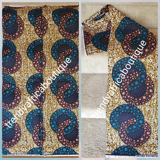 Hitarget veritable African cotton wax print. Quality print material for making dresses formen or women. Sold per 6 yards, price is for 6yrds