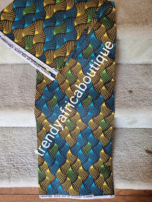 Beautiful Hitarget African Veritable cotton wax print. Soft texture with quality design. Blue/yellow gold Ankara cotton print in soft texture, Sold as 6yards.