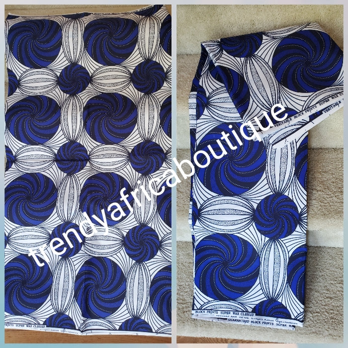 White royal blue veritable Ankara wax print fabric. 100 cotton. Lustr Trendy Africa Boutique