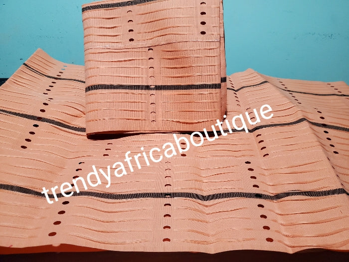 Sale sale: dazzling Peach/chocolate dazzling Aso-oke for making stylish gele. Extra wide 80" long× 20" wide aso-oke Fine Luxrous quality. This is available in gele only