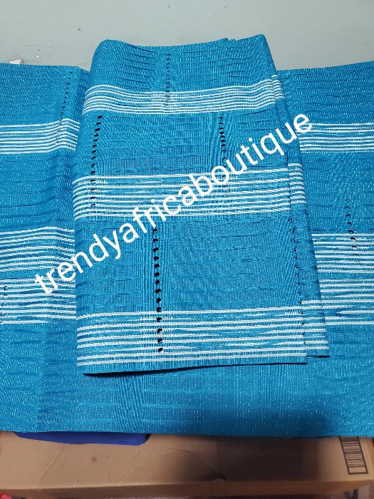Sale sale: dazzling turquoise blue dazzling Aso-oke for making stylish gele. Extra wide 80" long× 20" wide. aso-o. Fine Luxrous quality. This is gele/ipele set.