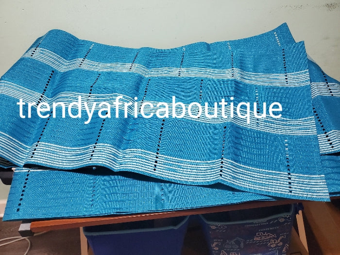 Sale sale: dazzling turquoise blue dazzling Aso-oke for making stylish gele. Extra wide 80" long× 20" wide. aso-o. Fine Luxrous quality. This is gele/ipele set.