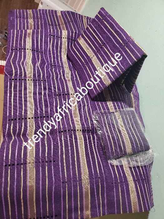 special price: Purple color Nigerian aso-oke gele/ipele/fila set. Beautiful vibrant colors, Lustrous feel. Extra wide and long Nigeria aso-oke gele + ipele 3pcs set