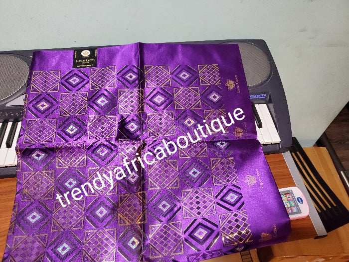 Purple/gold Grand Crown Nigerian Gele/headtie fabric for Traditional Head wrap. Regular-headtie size Gele 72"x36. One in a pack. Regular-headtie big gele for Nigerian party.