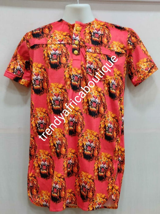 New arrival Isi-agu Igbo traditional/ceremonial shirt for men. Red/gold isi-agu shirt size XL Chest 46"