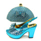 Europe size 41 Turquoise shoe and bag set. Platform heal with matching stylish hand clutch. Dazzling crytal stones. Comfortable and balance shoe. True to size.  Size 41