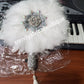 Pure White/silver Feather hand fan. Small round feather fan with silver handle Nigerian  Bridal-accessories front and back design