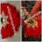 RED/GOLD Nigerian hand made Feather hand fan. Custom made, front/back same design. Large size fluffy feather fan Nigerian Bridal-accessories design with Gold flower petal, Nigerian celebrant accessories