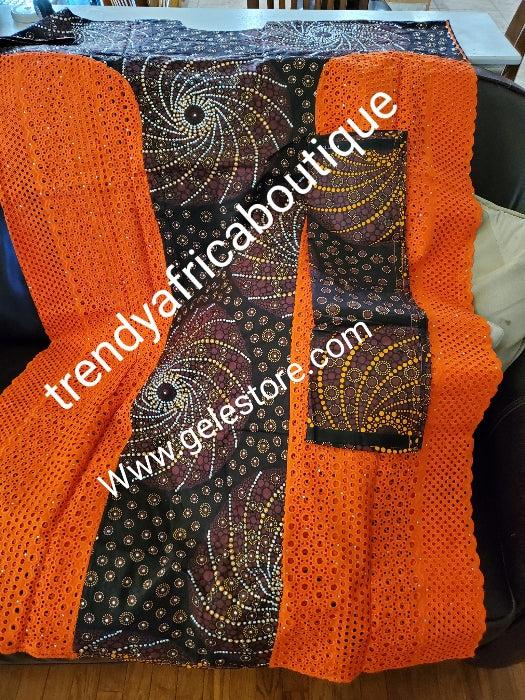 Price drop: 3pcs dry lace. Fit up to Burst 50", full lenght is 58"Senegalese bubu embellished with dazzling swaroski crystal stones. Comes with long inner and head tie. Made with quantity swiss dry lace + ankara pattern. Senegalese design..