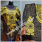 Latest Adire leggings and top. One size fit up to 1XL. Classic tie and  dye set for that casual outing is here for purchase. Leggings is stretchy to fit up to XL/1XL.  Black/yellow.
