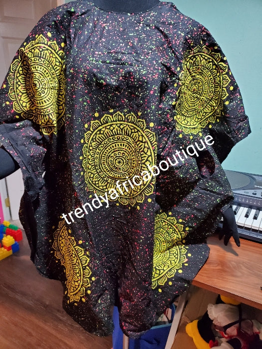 Sale sale: Latest Adire leggings and top. One size fit up to 1XL. Classic tie and  dye set for that casual outing is here for purchase. Leggings is stretchy to XL/1XL.  Black/yellow.