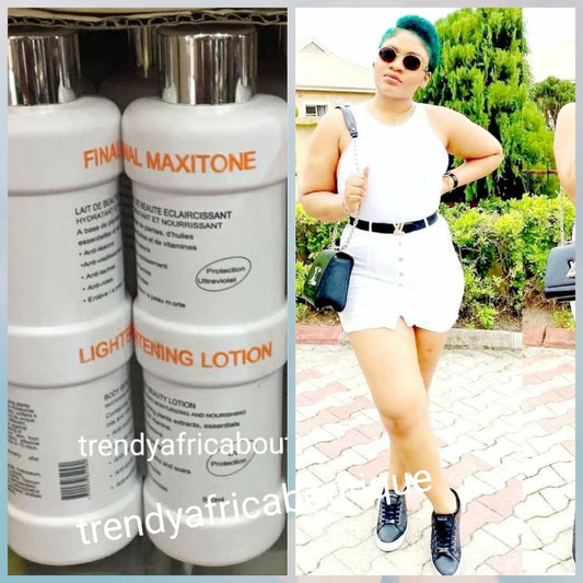 Final Maxitone Fast acting whitening, brightening body lotion. 500ml authentic product. Contains all Natural ingredients that can whitenand glow your skin evenly. Hydroquinone free!! You will be happy with your skin!