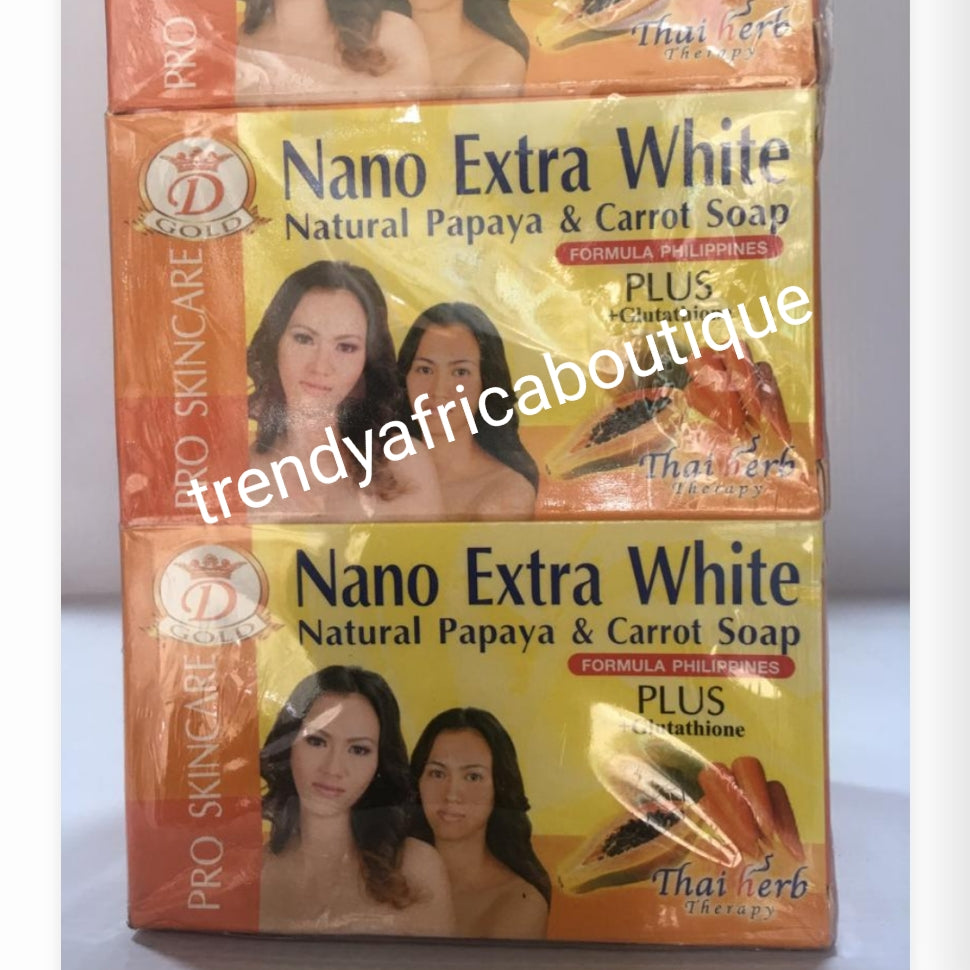 X 3 soap ORIGINAL Nano Extra white Natural papaya & Carrot soap plus Glutathion for face and body 160g x 3