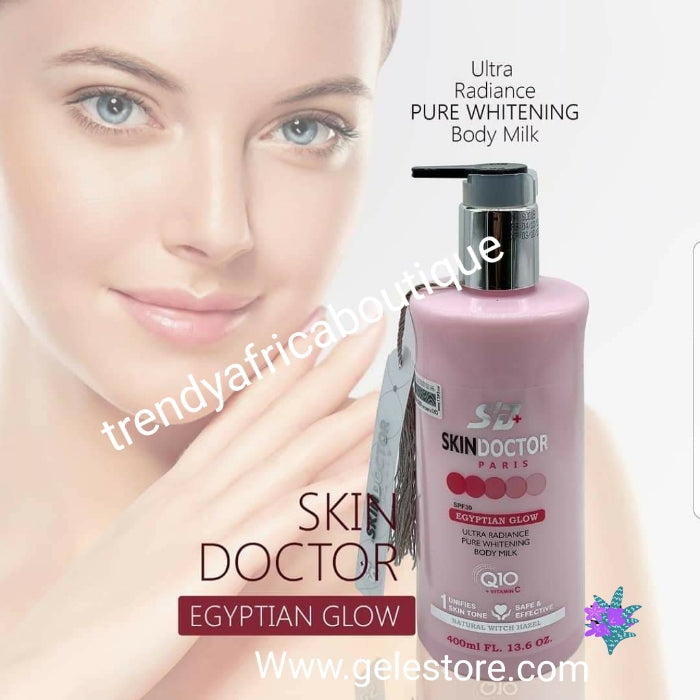 Skin Doctor Glow Egyptian Glow face & body lotion 400ml. For all skin color and types. Formulated with all natural ingredients to exfoliates, treat and leave your skin silky smooth and bright.