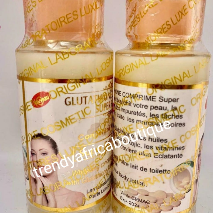 5 combo set:  Original lait teint Diamant glutathion comprime whitening set: body lotion 500ml, face cream 30g, soap, serum & tube cream. Formulated with glutathion tablet, alpha arbutin, Vitamin C to give you that natural whitening glow