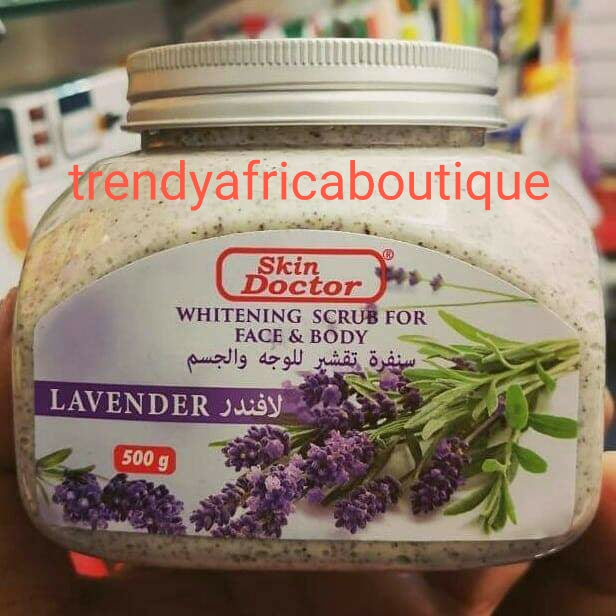 Skin Doctor face and body whitening  Lavenda scrub for all skin type, gently exfoliates and remove dead skin cells. 500g jar.