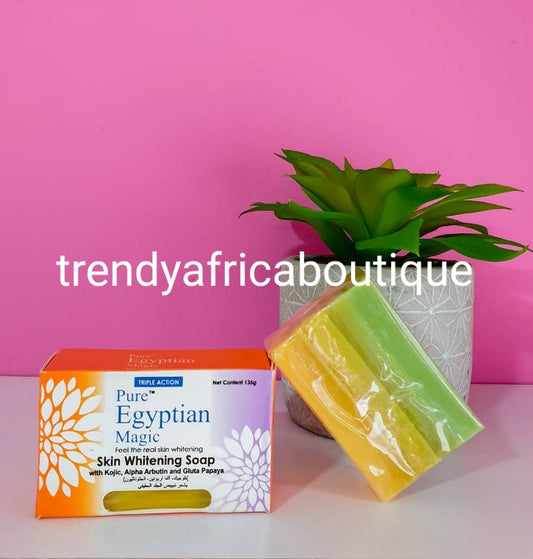 Triple Action: Pure Egyptian magic whitening face and body soap with Alpha arbutin, kojic acid & gluta papaya.